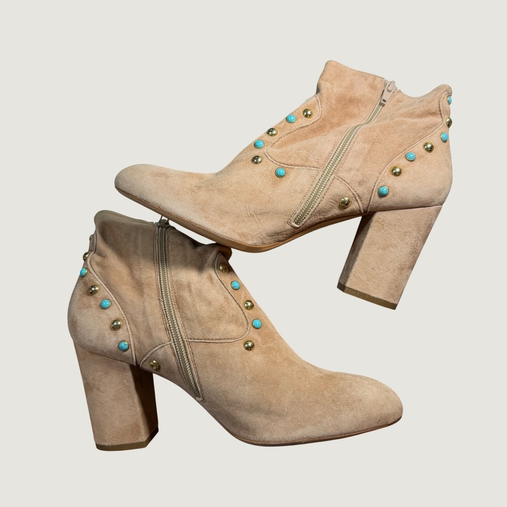 AXEL Italy Suede Ankle Boots EU 40 Turquoise Studded Western Boho Statement